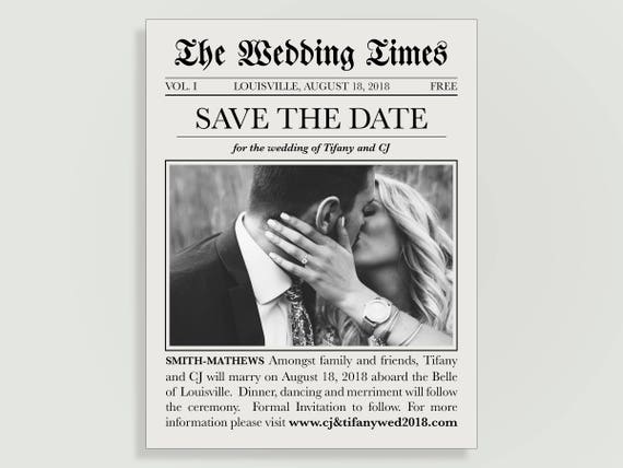 Newspaper Save The Date The Wedding Times Magnets Etsy
