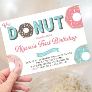 First Birthday Donut Birthday Party Invitations You Donut Wanna Miss Donut Grow Up C01-PIA7-01 PGA image 1