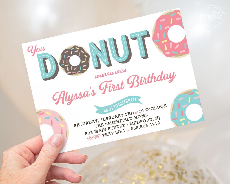 First Birthday Donut Birthday Party Invitations You Donut Wanna Miss Donut Grow Up C01-PIA7-01 PGA image 1