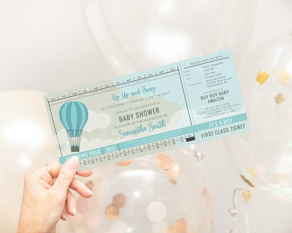 Hot Air Balloon Baby Shower Invitation - Little World Traveler - Ticket - Personalized Printable File or Print Package Avail Il_570xn