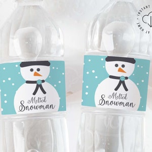 Melted Snowman Water Bottle Label DIY Digital Files Baby It's Cold Outside image 1