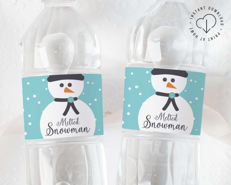 Melted Snowman Water Bottle Label DIY Digital Files Baby It's Cold Outside image 1