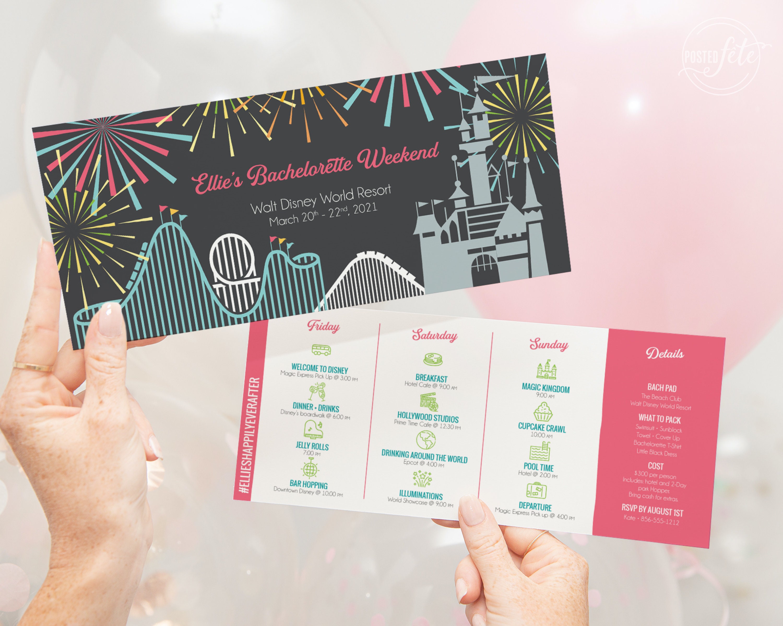 Amusement Park Invitation Bachelorette Party Itinerary Etsy