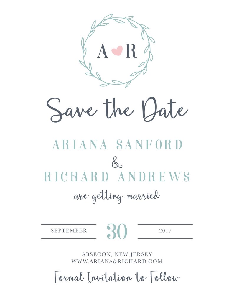 #00256BC-STDA2 Boho Wedding Save the Date with Laurel Monogram Magnets Available Personalized Printable File or Print Pkg Avail