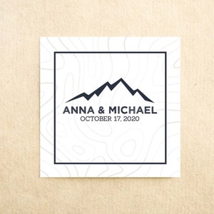 Mountain Wedding Monogram Sticker for Favor or Welcome Bag - Camp Wedding Favor Stickers