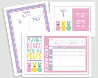 Easter Bunco Score Card Set - Spring Bunco -  Tally Sheet and Table Cards - Instant Download -  #00102-ID