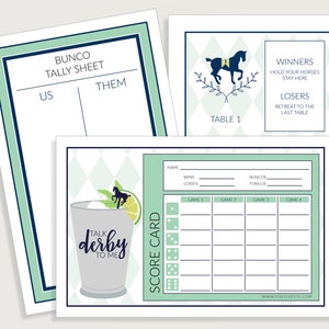 Conjunto de cartões de pontuação do Kentucky Derby Bunco - Corridas de cavalos - Folha de contagem e cartões de tabela - Download instantâneo - #C113-KD-ID