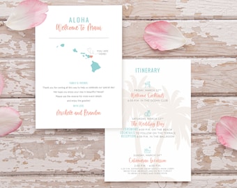 Hawaii Wedding Welcome Note - Welcome Letter - beach tropical -  Personalized Printable File or Print Package Available