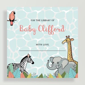 Book plate Sticker for Children&#39;s Book - Baby Shower Wishing Well - Book Shower -  Zoo Jungle Animals  #00237-BP