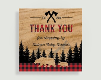 Lumberjack Stickers - Thank you for Chopping By - Lumberjack theme - Buffalo Plaid - Baby Shower -  #00220-STKR2C