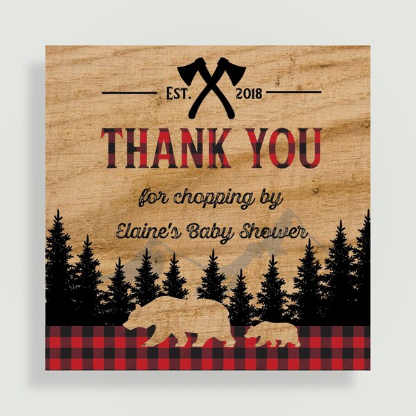 Lumberjack Stickers - Thank you for Chopping By - Lumberjack theme - Buffalo Plaid - Baby Shower -  #00220-STKR2C