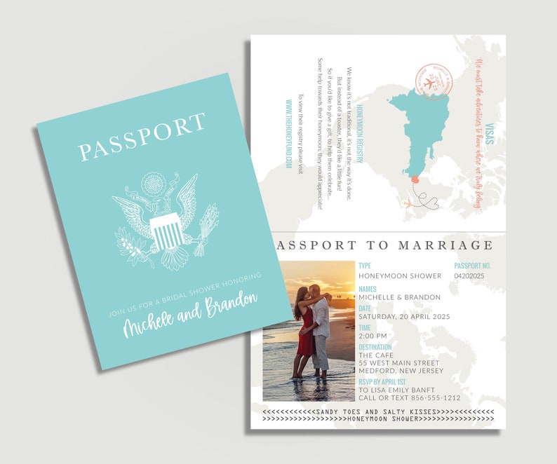 Honeymoon Shower Invitation Passport Invitation Personalized Printable File or Print Package Available image 2