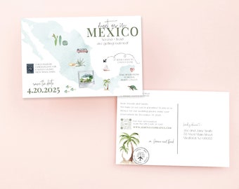 Meet us in Mexico Postcard Save the Date Printed - Watercolor Mexico Map