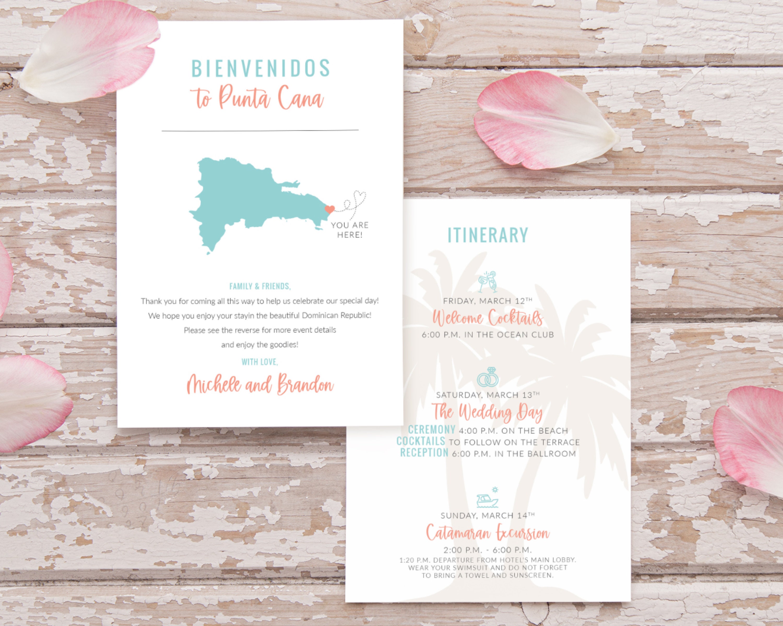 Personalized Wedding Welcome Letter & Itinerary - Blue Palms