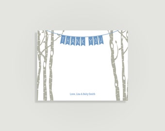 Woodland Baby Shower Thank You Card - Woods - Birch Tree - Banner - Personalized Printable File or Print Package Available - #00070-TYA2W