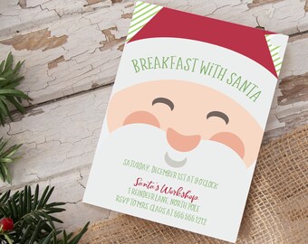 Breakfast with Santa Invitation -Kids Christmas party - Santa - Personalized Printable File or Print Package  #00324-PIA7-SANTA | PGA