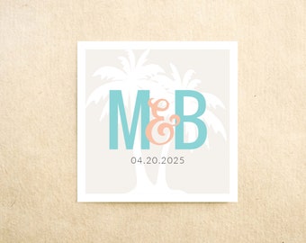 Destination Wedding Sticker - Palm Tree Monogram - Welcome Bag Sticker - Favor Sticker