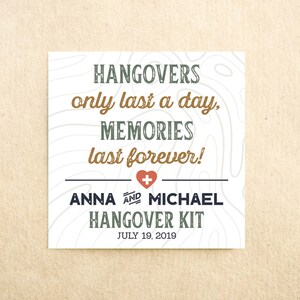 Hangover Kit Sticker - Hangovers only last - Camp Wedding Favor Stickers  C13-STKR02