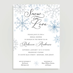 Snow in Love Bridal Shower Invitation Printed Digital File Optional Also Available Snowy Winter Theme image 3