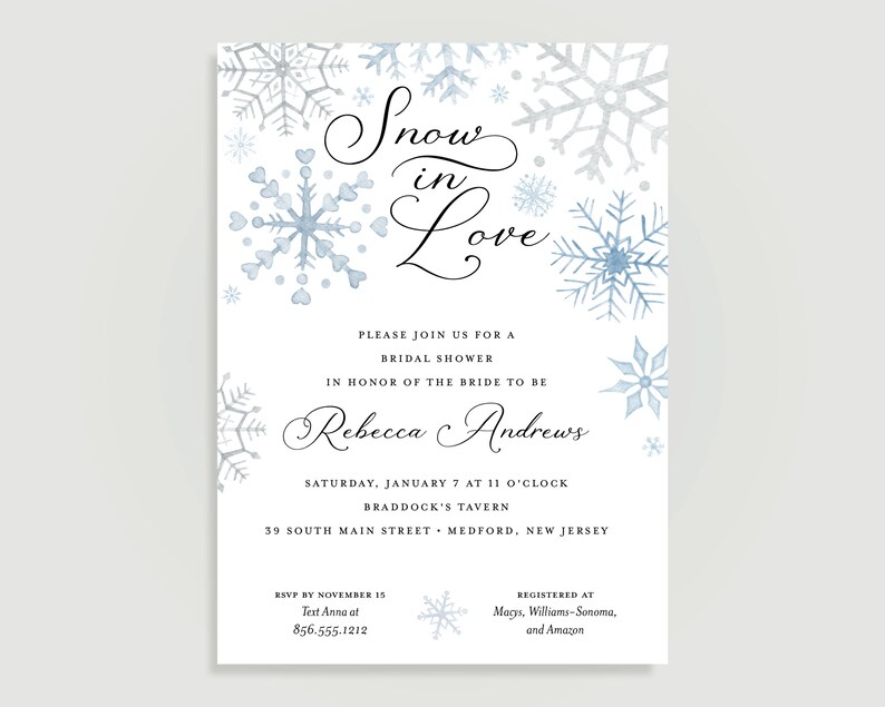 Snow in Love Bridal Shower Invitation Printed Digital File Optional Also Available Snowy Winter Theme image 3