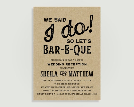 I Do Bbq Invitation Wedding Reception Invitation Kraft Or