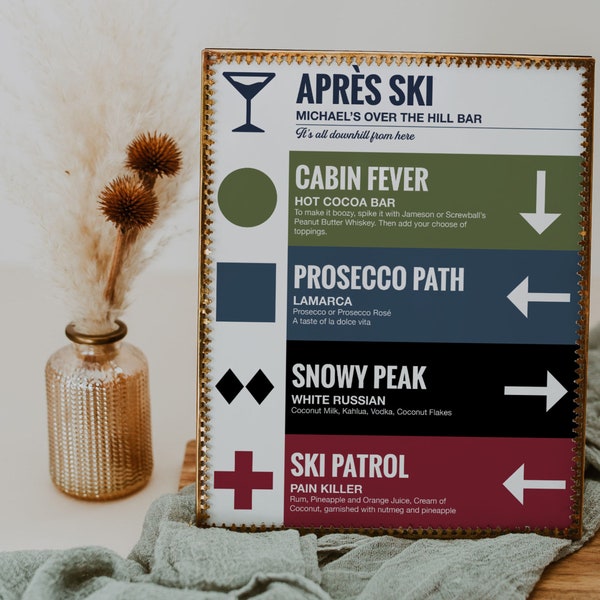 Ski Theme Bar Menu: Apres Ski Party Sign (8x10)