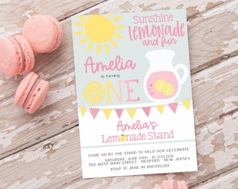 Lemonade Stand Birthday Party Invitation - Pink Lemonade First Birthday - Printed or Digital File
