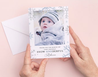 Winter ONEderland Thank You Card with Picture Printed - Snowy Winter Theme