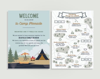 Camping Family Reunion Welcome Note and Itinerary - Trail Map - Mountains -  Personalized Printable File or Print Package Available C13-WN04
