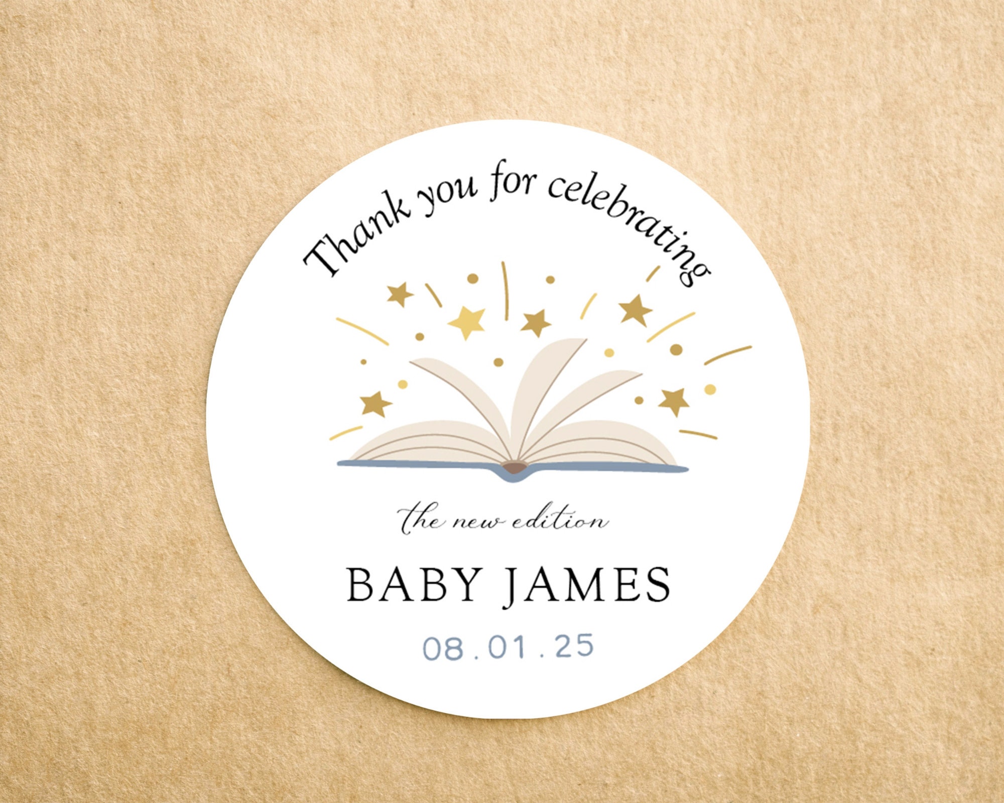 Book Baby Shower Favor Sticker Printed -  2" Circle or Square - Book Theme Baby Shower - New Edition