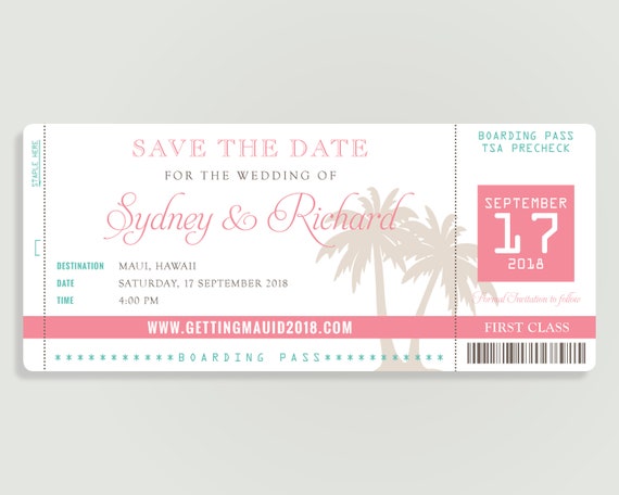 Boarding Pass Save The Date Destination Wedding Plane Ticket