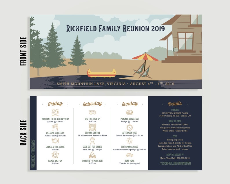 Weekend at the Lake Invitation with Itinerary for Family Reunion, Bachelor Party, Bachelorette C13-IT10-04 PGIT image 2