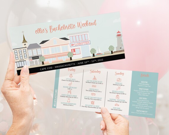 Cape Cod Bachelorette Invitation With Itinerary Personalized  