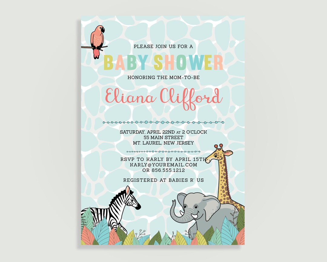 Zoo Baby Shower Invitation Jungle Baby Shower Personalized Printable