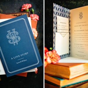 Literatur-Hochzeitseinladungen - Buchhochzeitseinladung - Bibliothekhochzeit - Bibliotheks-Karten-RSVP - Bibliotheks-Katalog - A Love Story