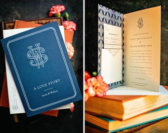 Literary Wedding Invitations - Book Wedding Invitation - Library Wedding - Library Card RSVP - Card Catalog  - A Love Story