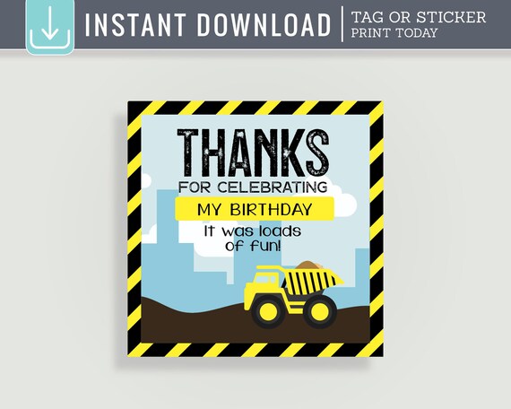 Construction Birthday Favor Tags or Stickers - Loads of Fun- Instant Download - #C02-STKR-02-ID Il_570xn