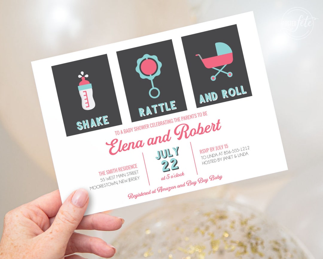 Shake Rattle and Roll Baby Shower Invitation - Retro - Music ...