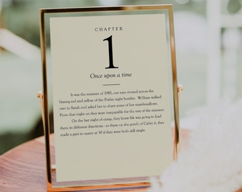 Chapter Table Numbers - Book theme Wedding