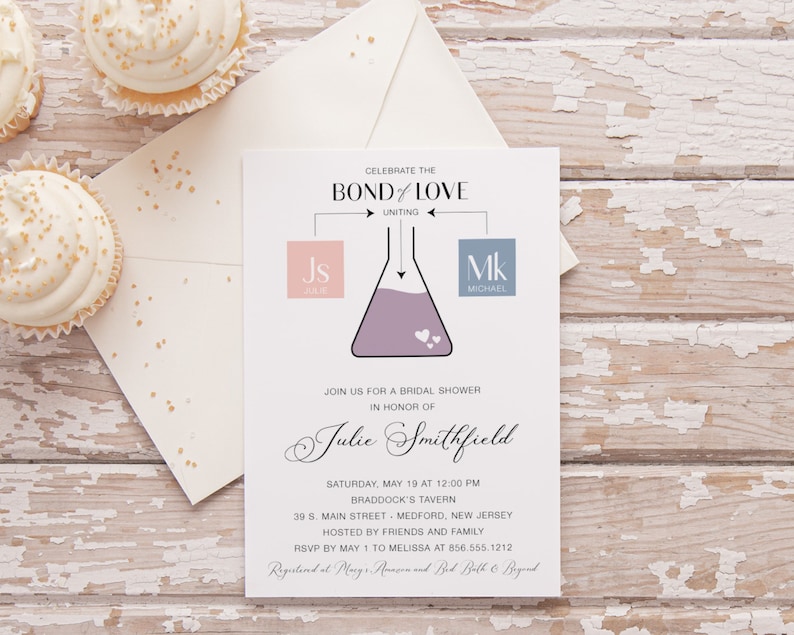 Chemistry Bridal Shower Invitation Printed Periodic Table Geek image 1