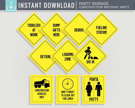 Construction Birthday Party Printable Signage - Instant Download - #C02-SMS-SET-ID Il_570xn
