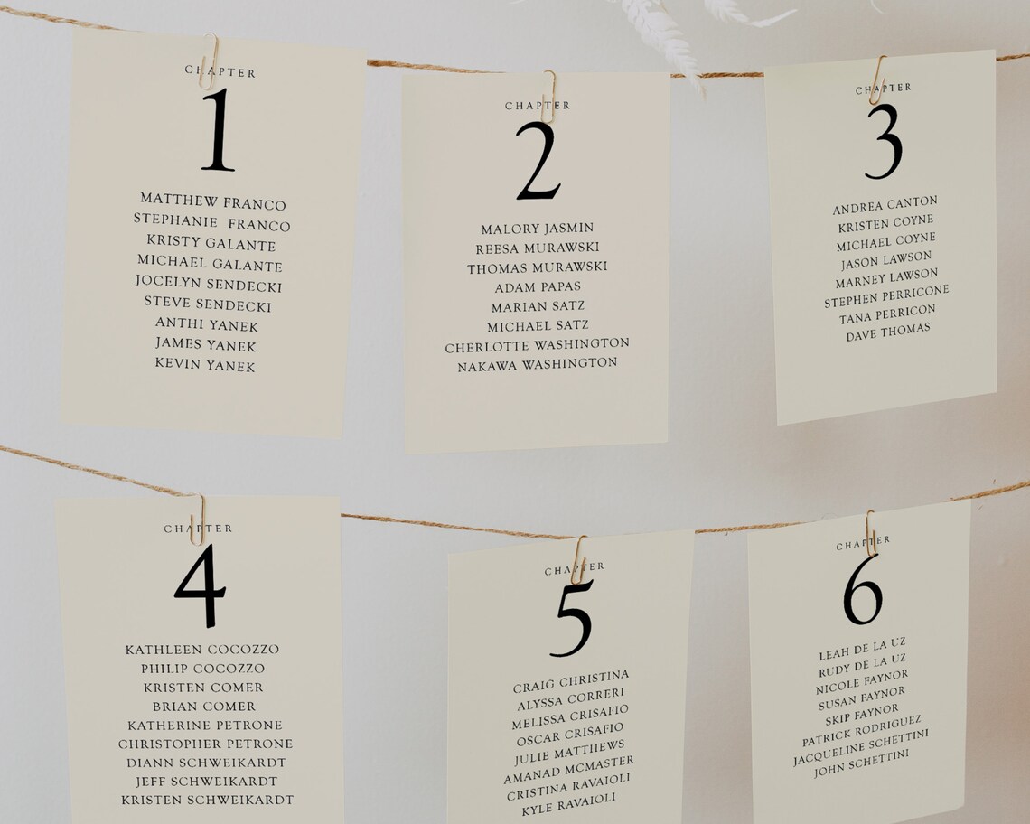 Book Theme Seating Chart - Chapter Cards Printed - Etsy