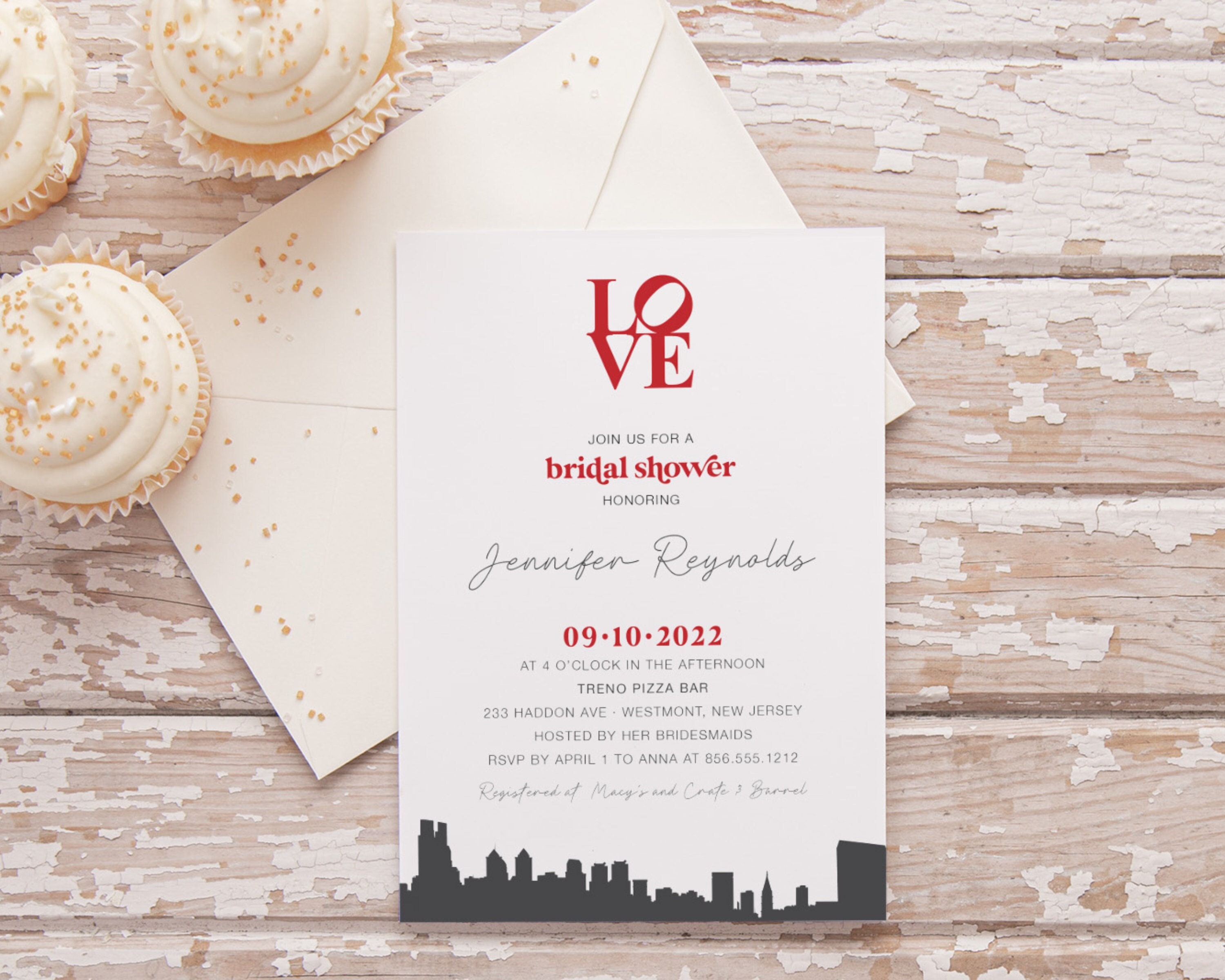 Philadelphia Bridal Shower Invitation Printed