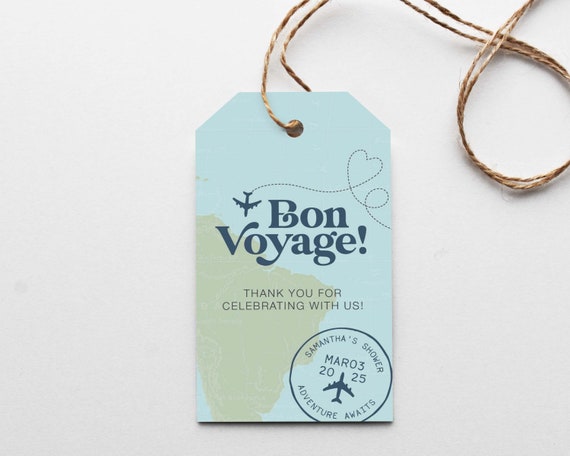 Bon Voyage - Travel Bridal Shower Favor Tag - Travel Theme by Bash Box ...