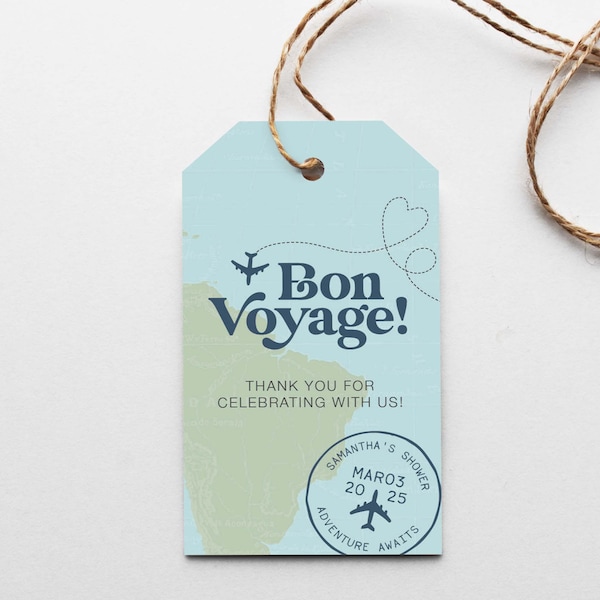 Bon Voyage - Travel Bridal Shower Favor Tag - Travel Theme