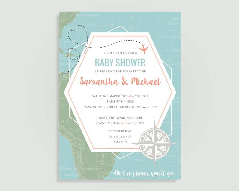 Travel Baby Shower Invitation Map Oh the places they'll go C26-PIA7-02 image 2