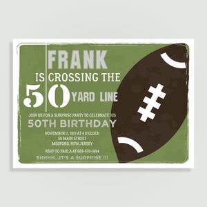 Football 50th Birthday Party Invitation - Football Birthday 50 Yard Line Personalized Printable File or Print Package - #00272-PIA7