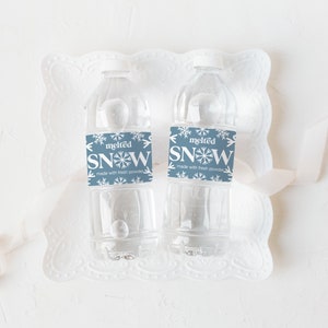 Melted Snow Water Bottle Label Printed - Ski and Snow Themed Party Supplies