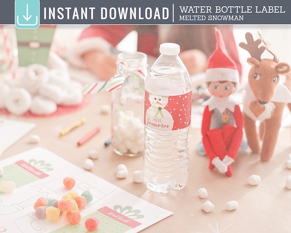 Melted Snowman Label Instant Download - Christmas Water Bottle Label #C324-WBL-ID Il_570xn