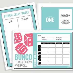 This is how we roll Bunco Score Card Set - Us Them Tally Sheet and Table Cards - Instant Download